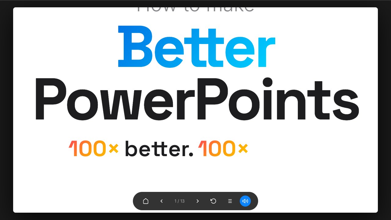Title slide reading Better PowerPoints, 100x better